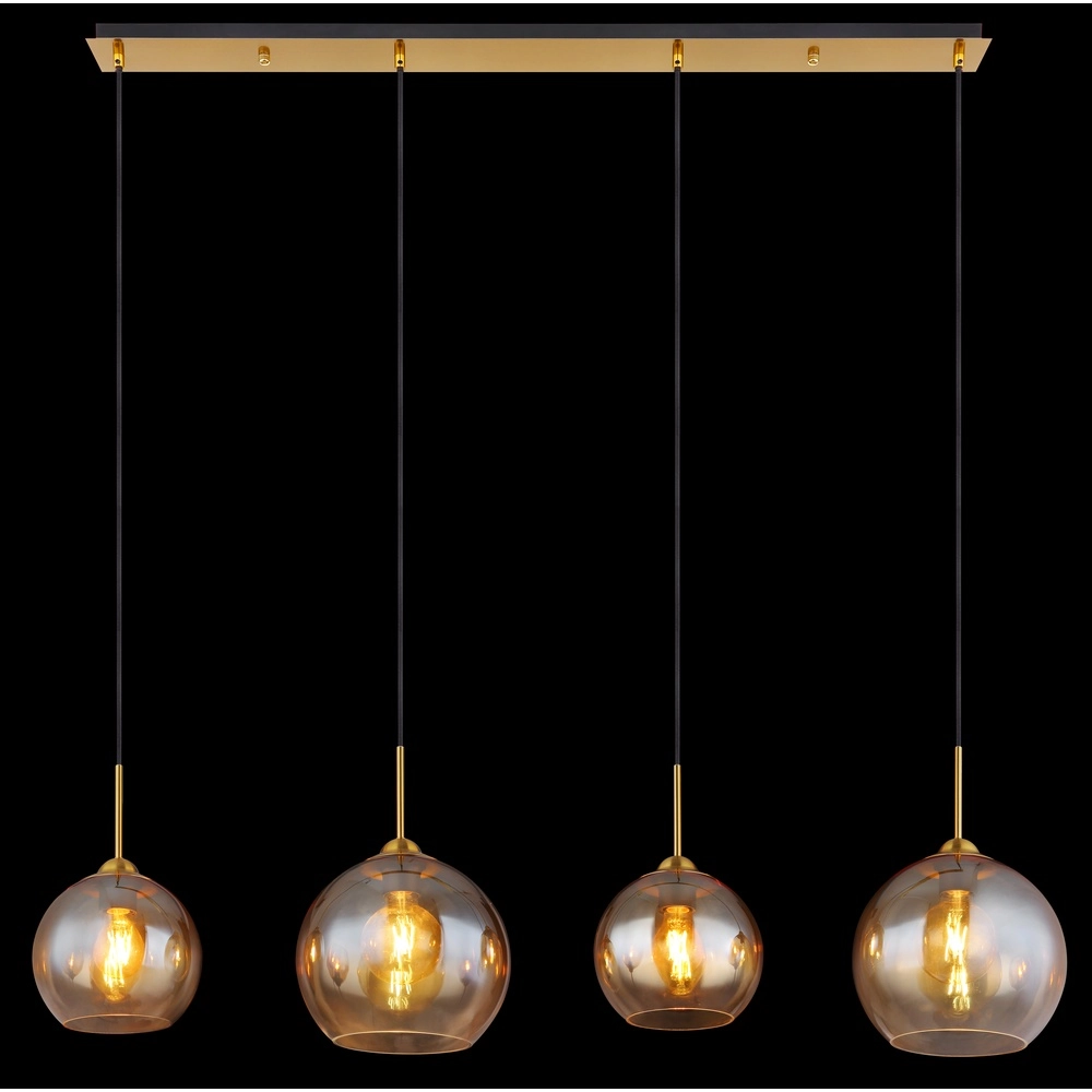 Lampe pendante dorée Jamessa 4 lumières avec verre ambré Globo 9007371432691