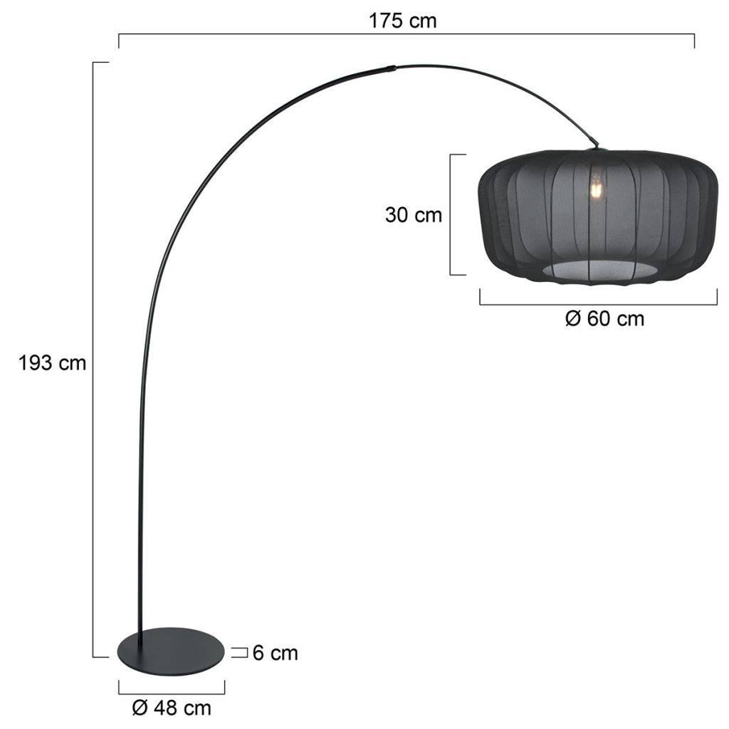 Lampe à arc noir Curve avec teinte noire Ø60cm Steinhauer 8712746183153