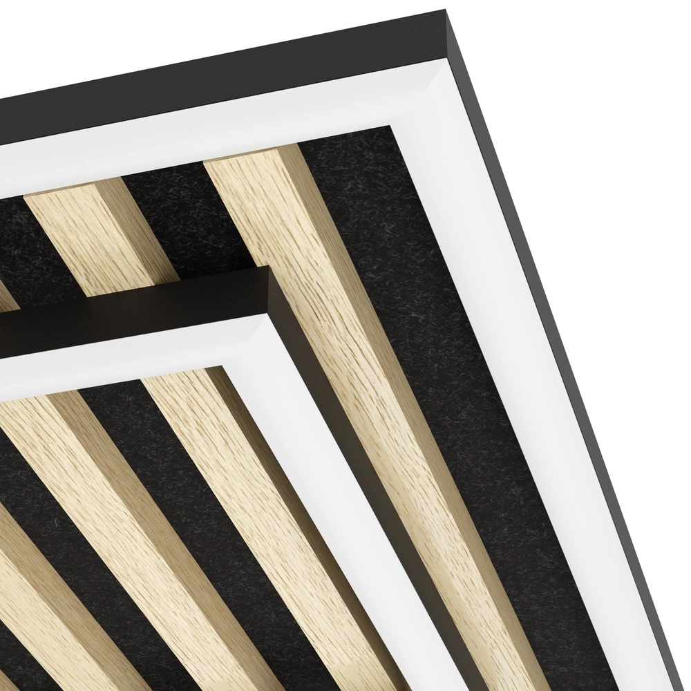 Lampe de plafond moderne Cembrano noir avec un carré en bois 31,5 x 31,5 cm Eglo 9008606388219
