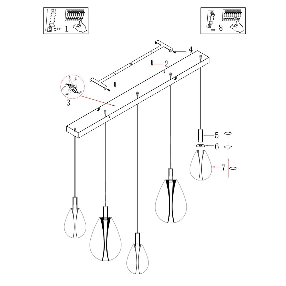 Suspension Glimsy Noir à 5 lumières avec verre fumé Steinhauer 8712746177954