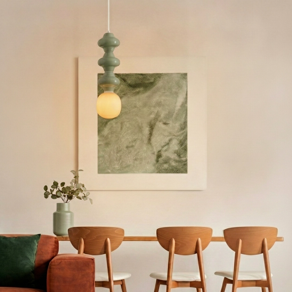 Suspension Clio L Céramique vert clair avec verre blanc