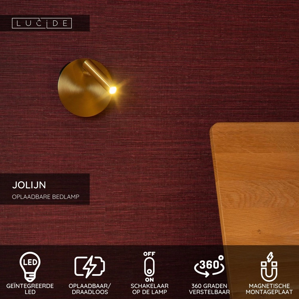 Lumière murale magnétique Jolijn Lampe de chevet rechargeable en or Lucide 5411212771346