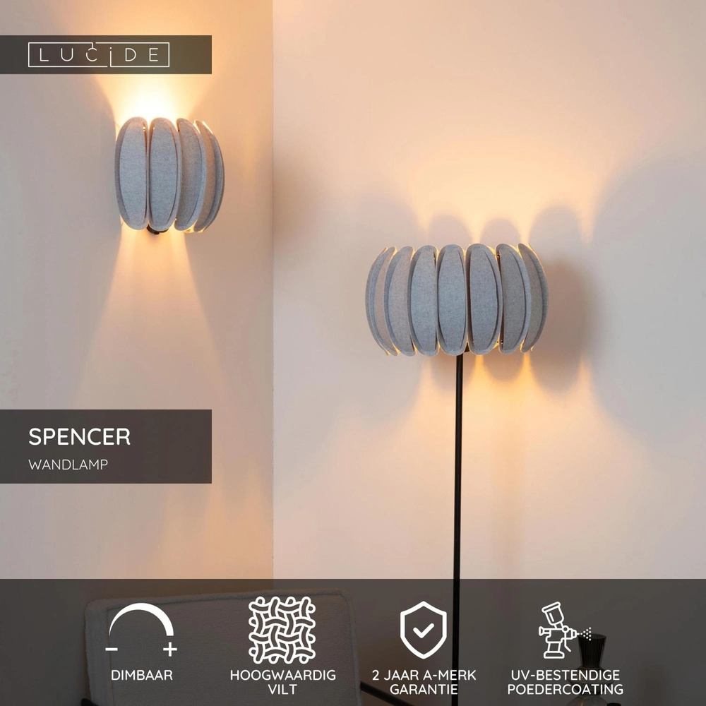 Lampe murale Spencer gris Lucide 5411212343673