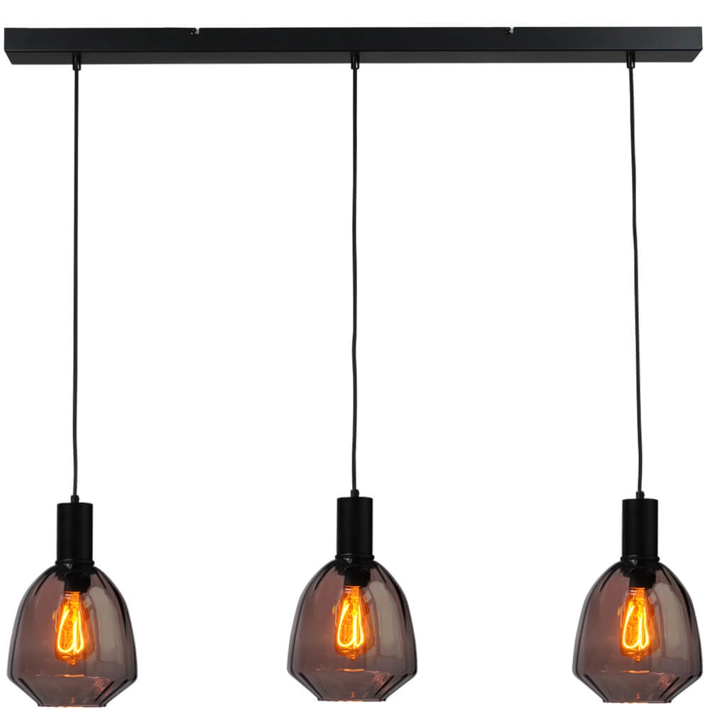 Lampe suspendue 3 lumières - noire - Porto avec des lunettes rouges Nicolette Lampe suspendue 3 lumières - noire - Porto avec des lunettes rouges Nicolette