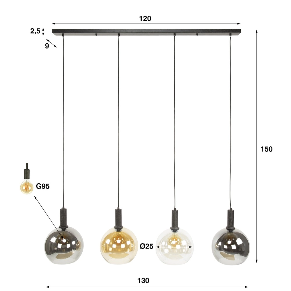 Lampe suspendue en verre Sfera 4x Ø 25cm - verre coloré Lyora 8716803512375
