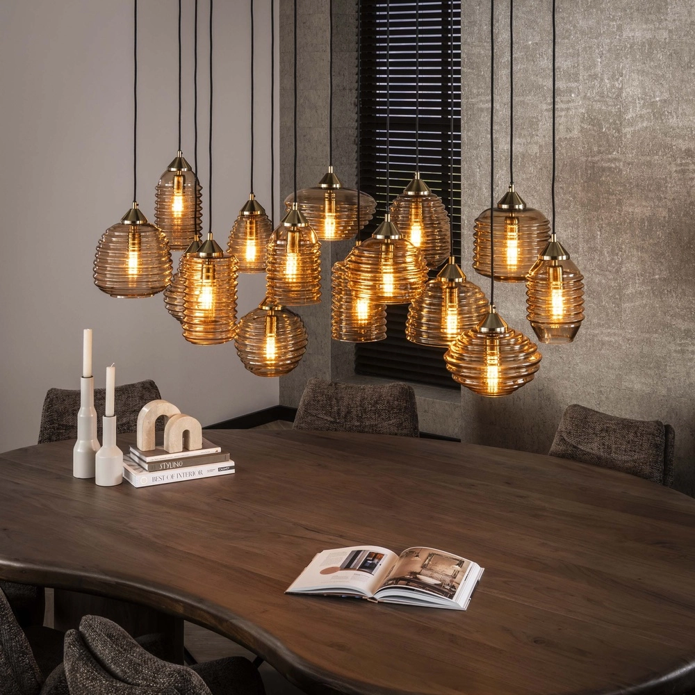 Lampe suspendue à 15 lumières Rib Verre nervuré