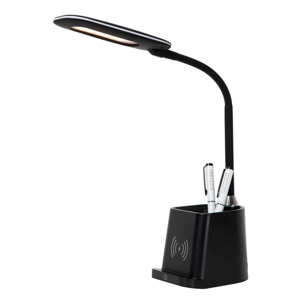 Lampe de bureau Penny avec le panneau de recharge sans fil noir Lucide 5411212185914