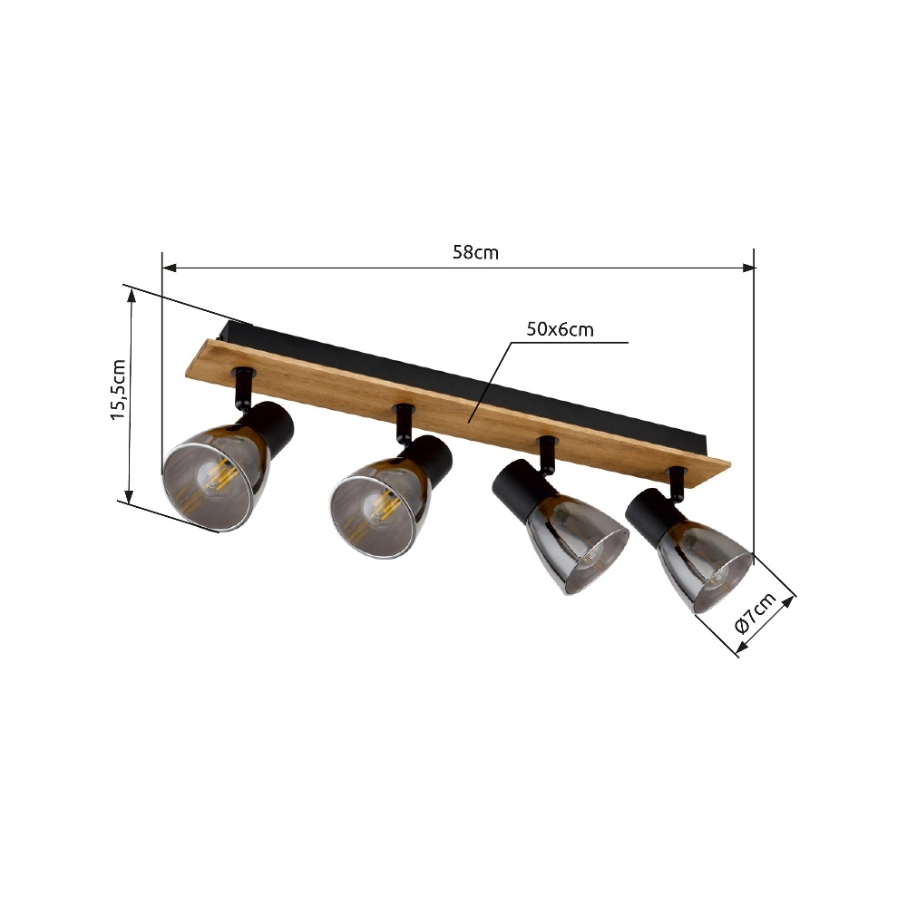 Lampe de plafond Claude 4-noir clair avec bois Globo 9007371434213