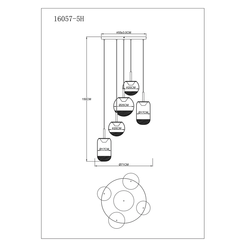 Lampe pendante de conception Severin Noir 5 clairs avec verre ambré Globo 9007371537945