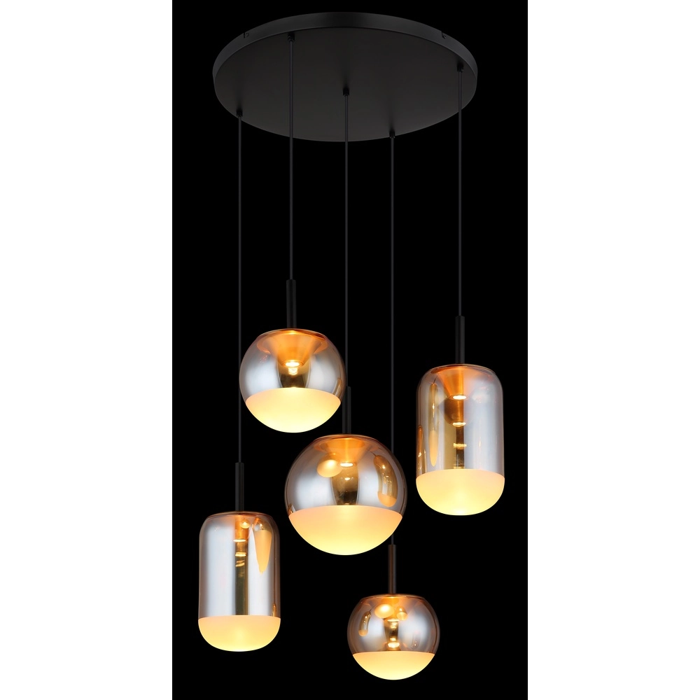 Lampe pendante de conception Severin Noir 5 clairs avec verre ambré Globo 9007371537945