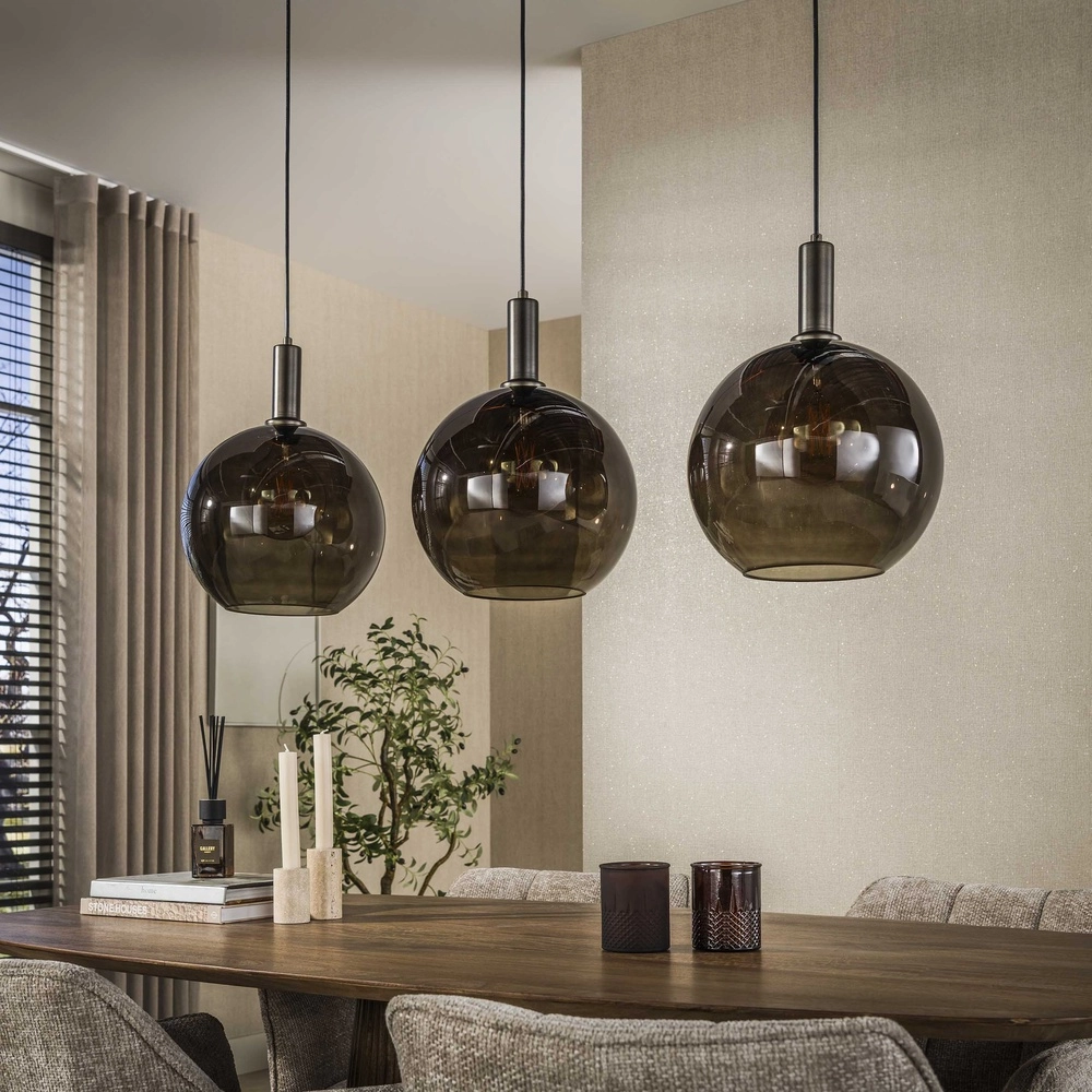 Lampe suspendue en verre Sfera 3x Ø 30cm - verre fumé Lyora 8716803512368