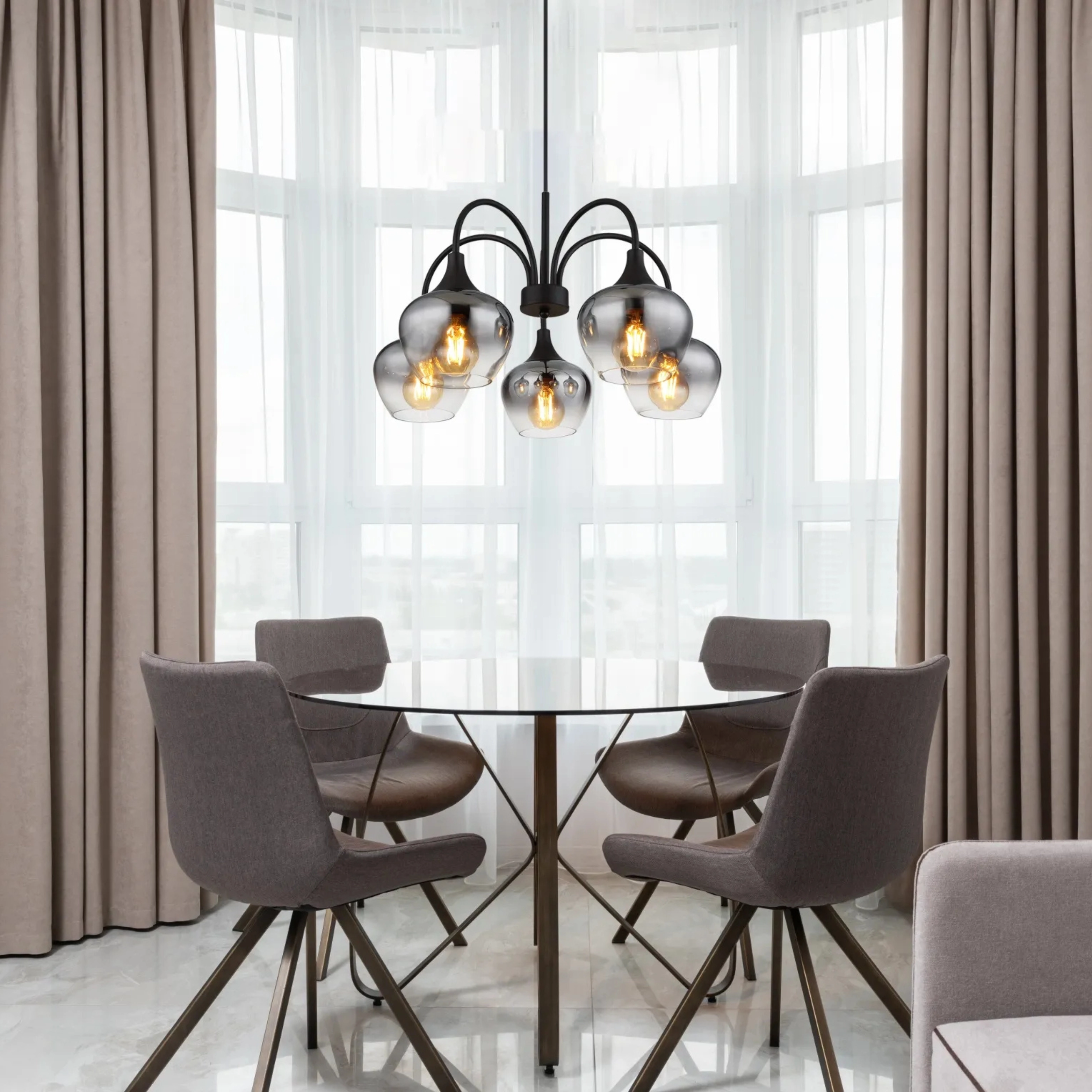 Suspension 5 lumières Maxy noir avec verre fumé Globo 9007371474189