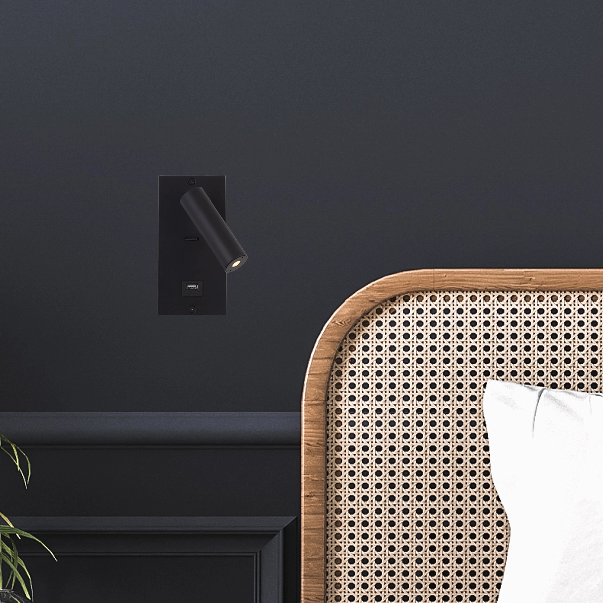 Lampe de chevet encastrée Victoria noir avec USB Lyora 5053423308715