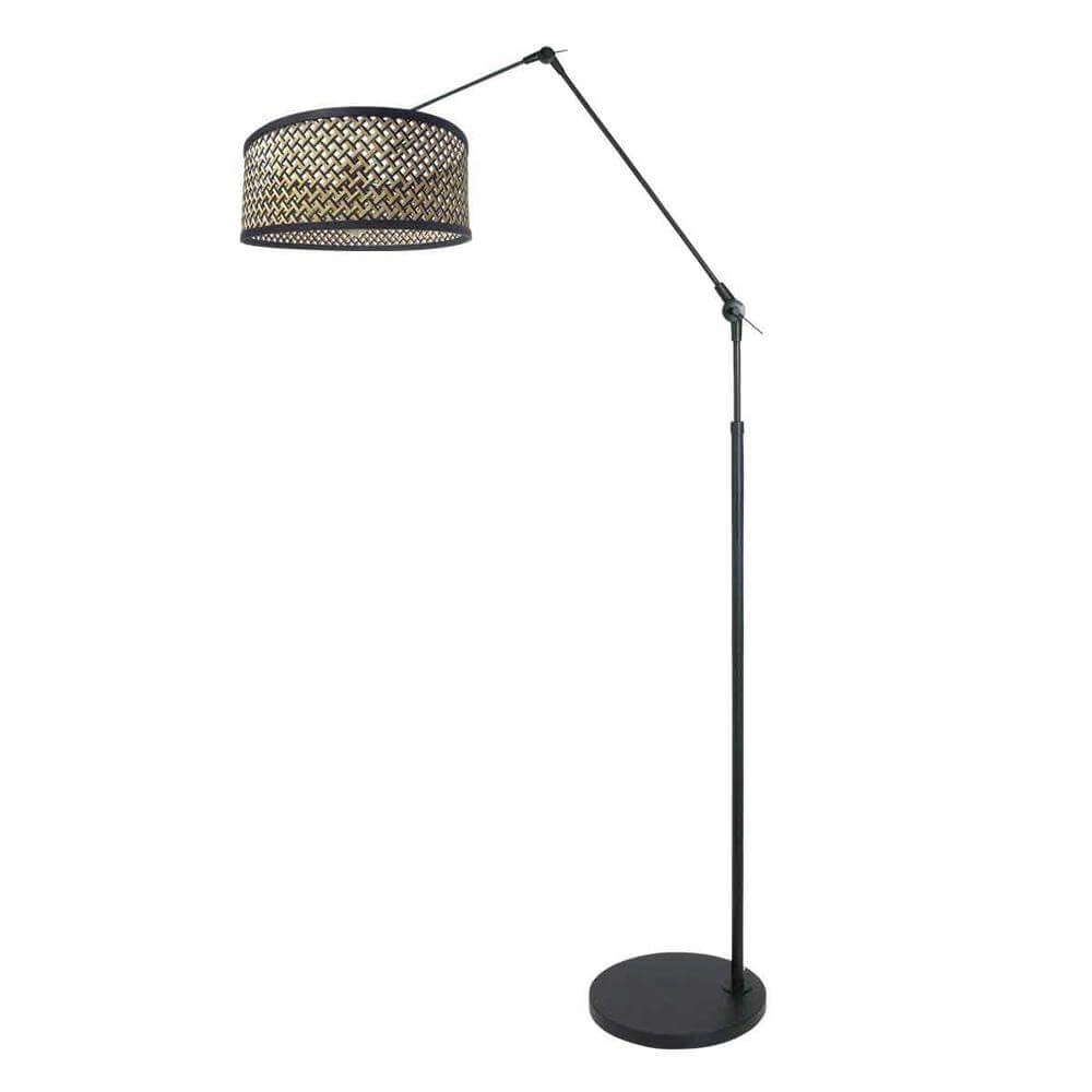 Lampadaire orientable Prestige Chic noir avec abat-jour en bambou Steinhauer 8712746172911