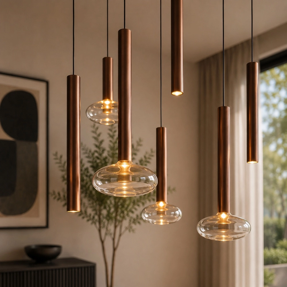 Lampe suspendue Veridian Café brun avec ovale en verre ambré Brilliant 4004353476907