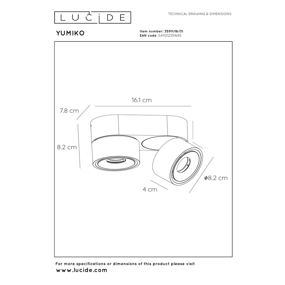 Projecteur de plafond Yumiko Double blanc Lucide 5411212351685