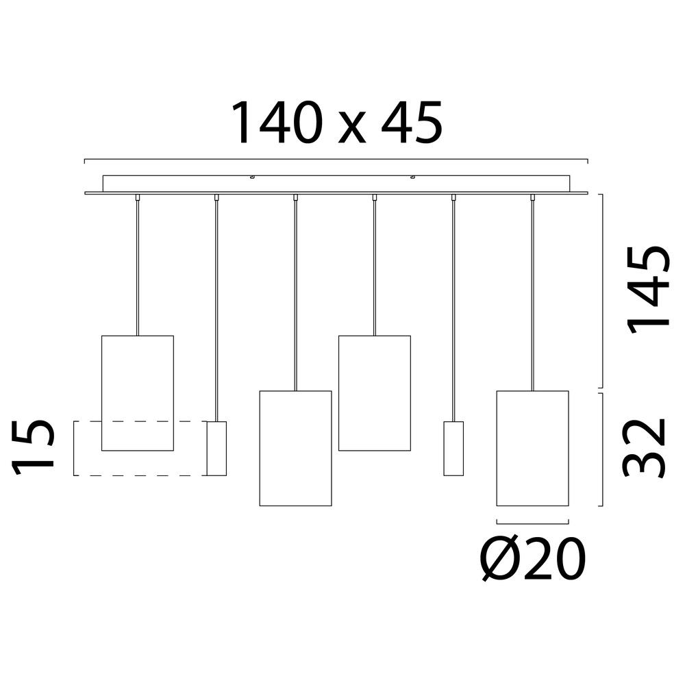 Lampe suspendue à 6 lampes Lisbourg Cacao avec un chapeau blanc foncé Masterlight