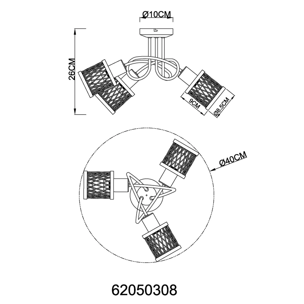 Lampe de plafond à 3 lumières Mali Noir Globo 9007371525720