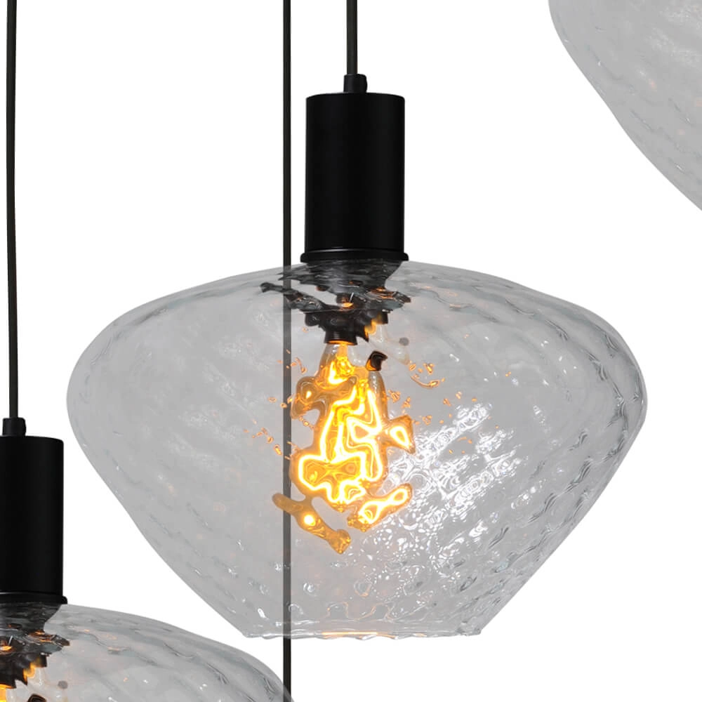 Suspension loft 5 lumières - noire - Porto avec verres transparents Blossom Masterlight 8718121271071