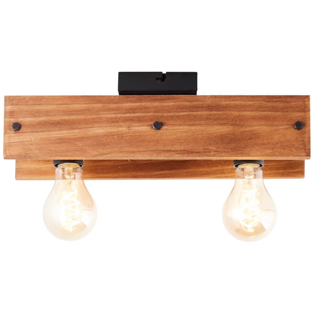 Plafonnier Calandra 2 lumières noir avec bois marron Plafonnier Calandra 2 lumières noir avec bois marron
