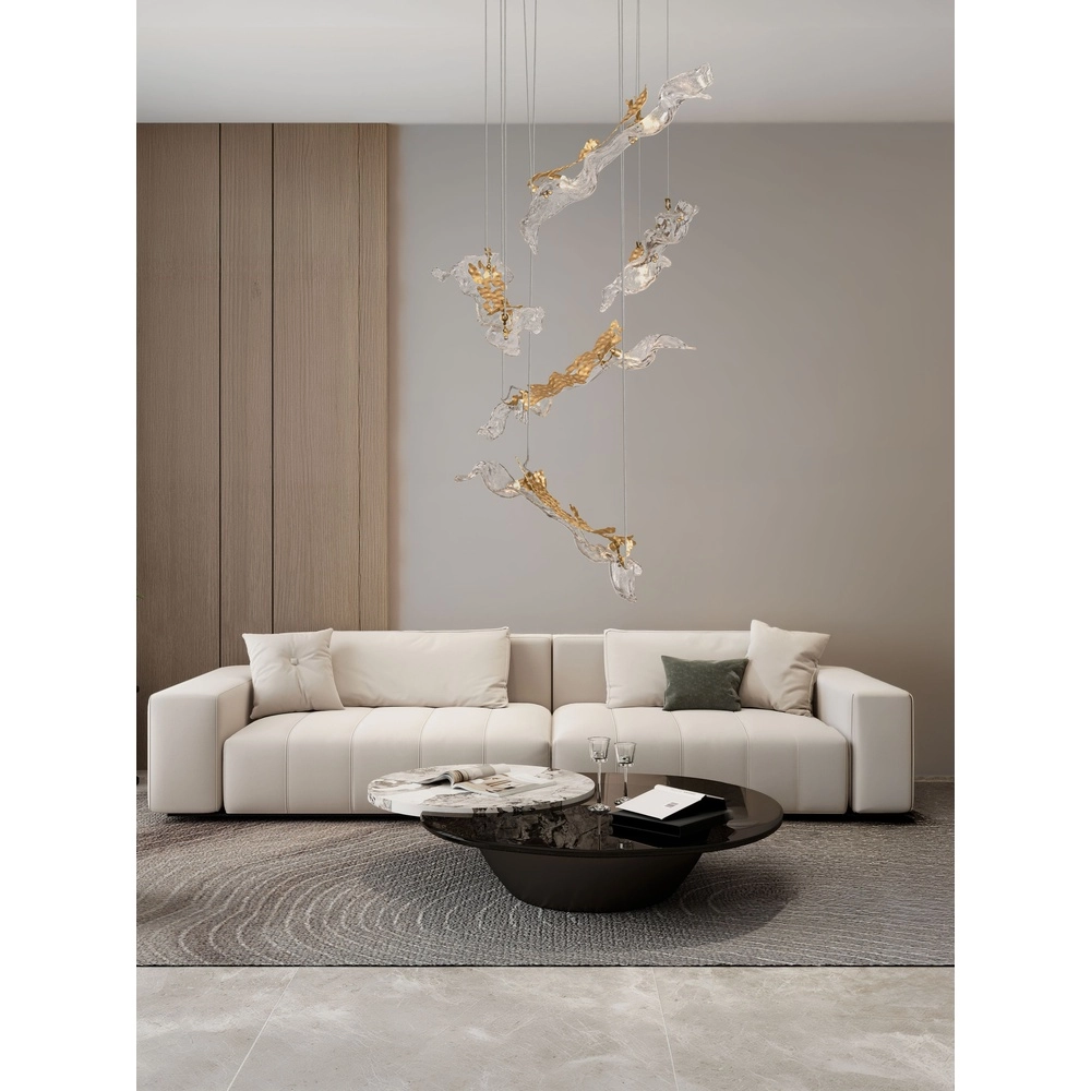 Lampe pendante dorée Avesa avec du verre transparent Ø 60 cm