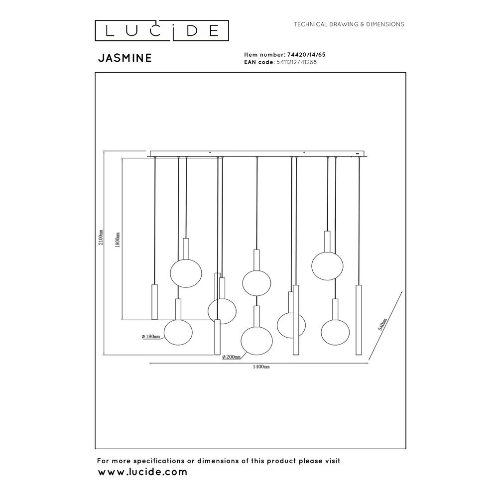 Lampe pendante Vide Design Jasmine Cuivre 14 feux Premium by Lucide 5411212741288