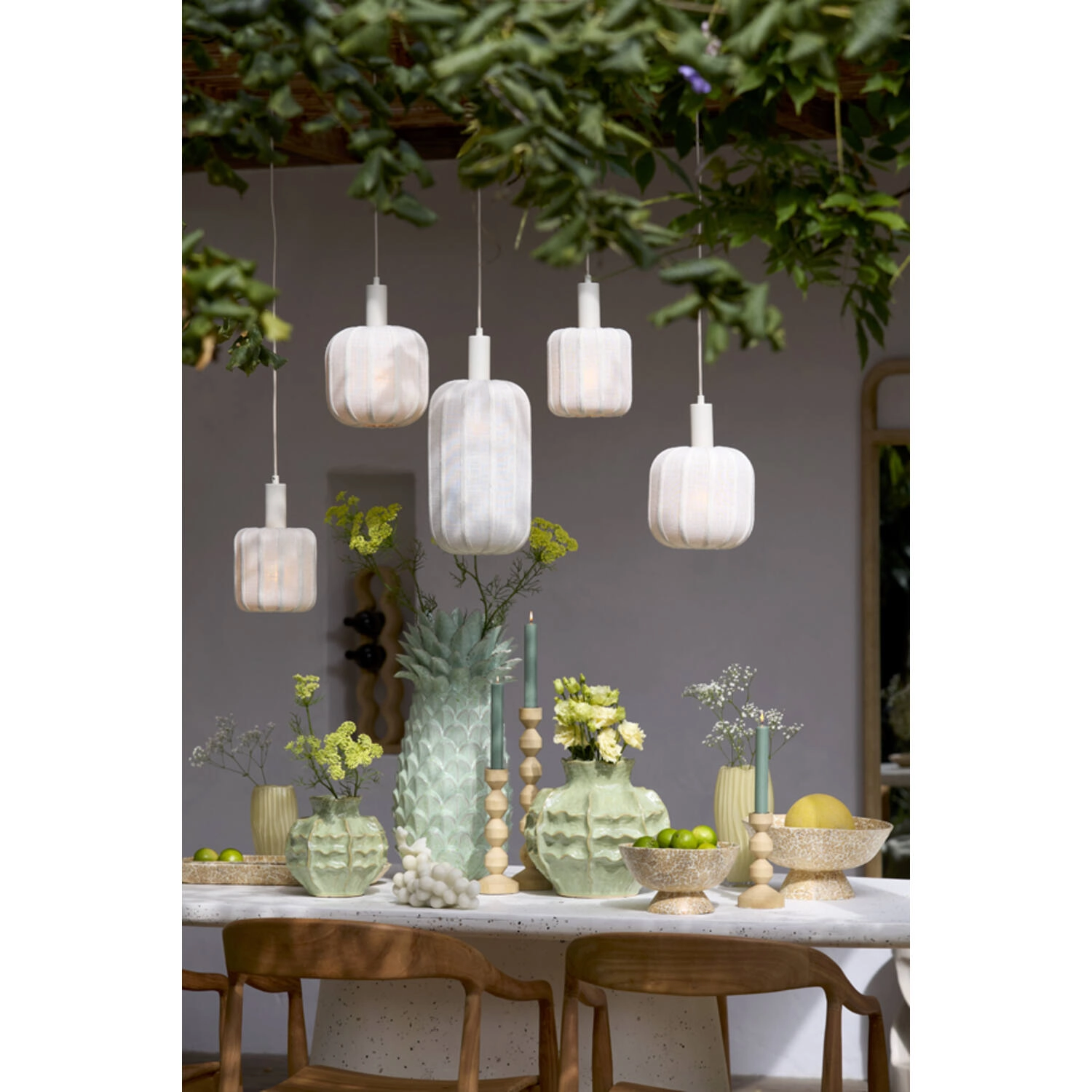 Lampe suspendue de table de salle à manger 5L Tufia Crème pour lin Light & Living 8717807818173