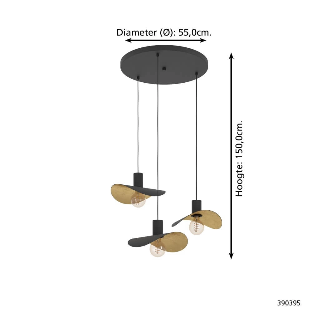 Lampe suspendue noire Saceda avec 3 lumières dorées Stars of Light 9008606292318