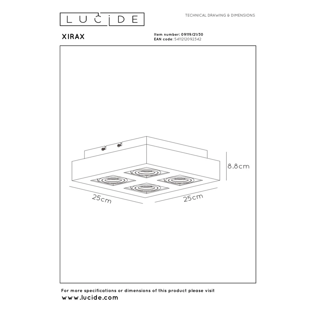 Projecteur de plafond Xirax 4 x 5W noir Lucide 5411212092342
