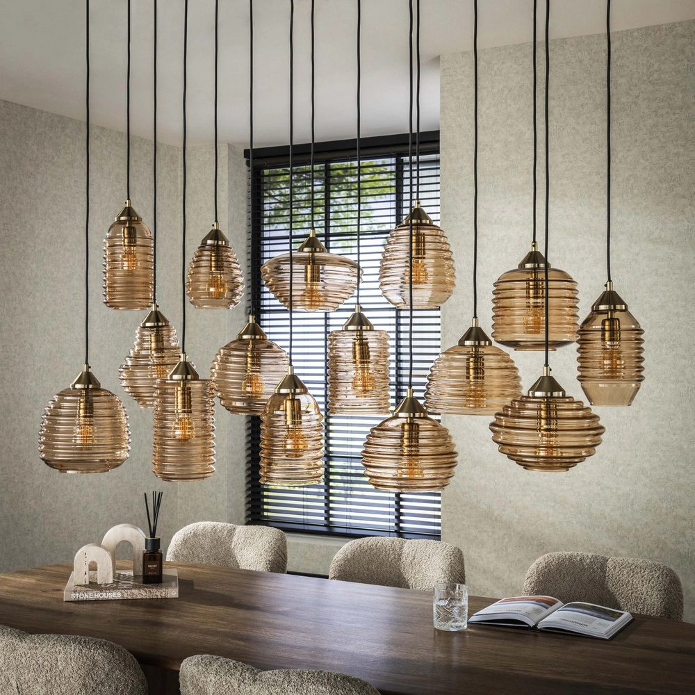 Lampe suspendue à 15 lumières Rib Verre nervuré Lyora 8716803511132