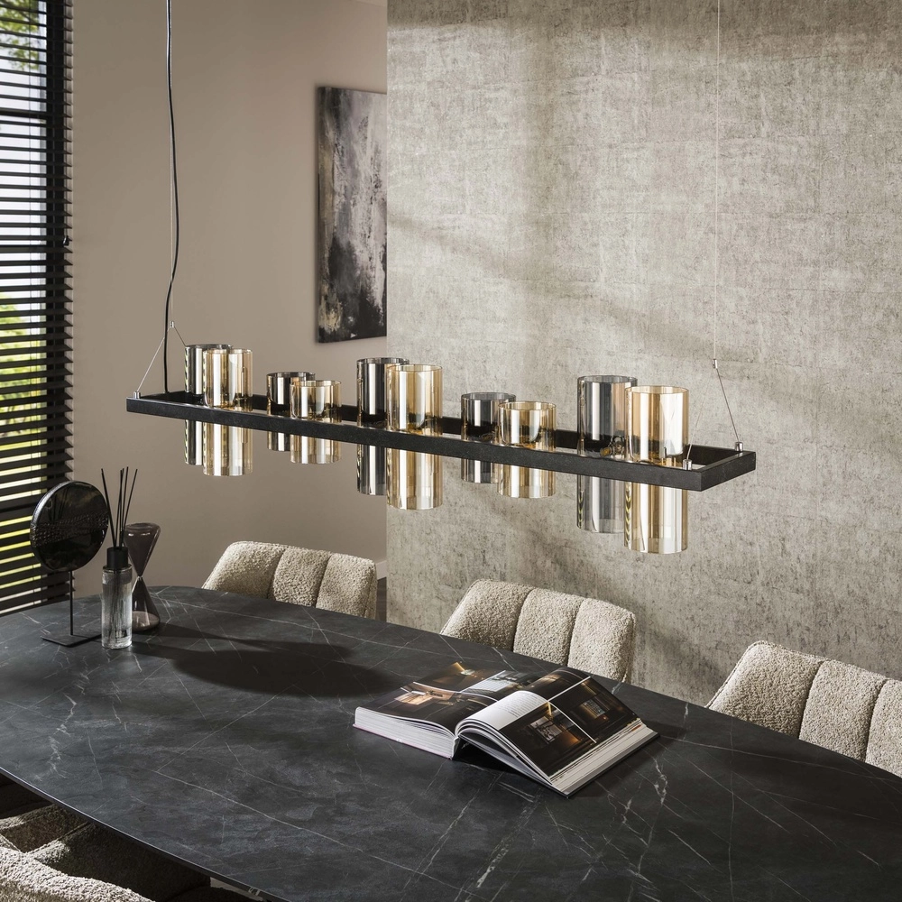 Lampe suspendue Cylinder 130cm - verre fumé et ambré Lyora 8716803512443