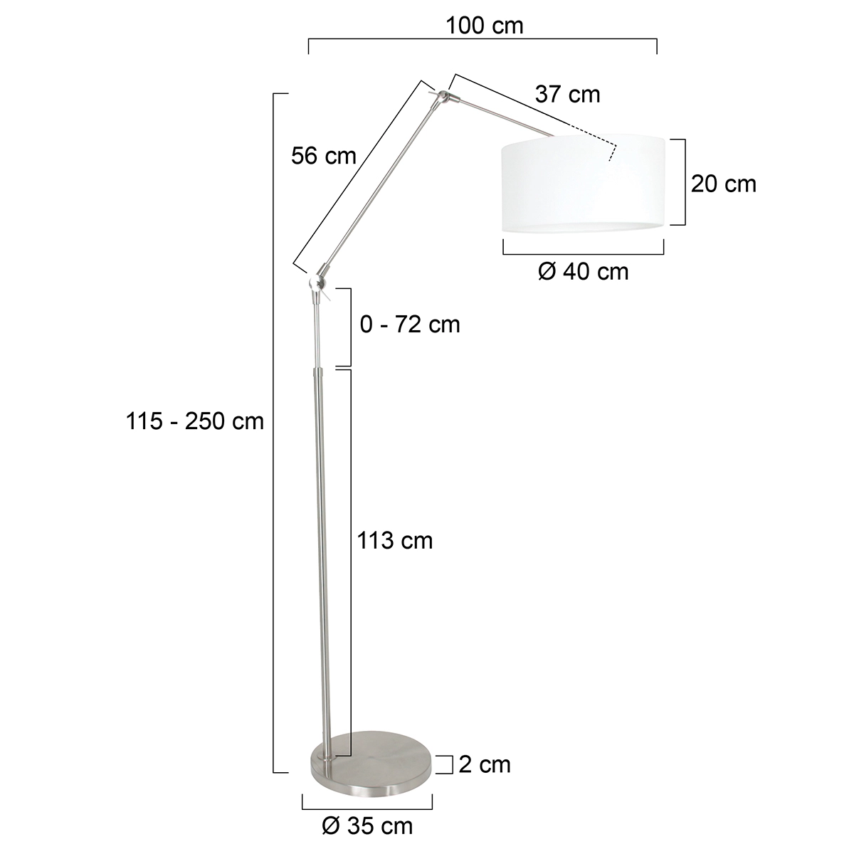 Lampe de lecture au sol Prestige Chic Acier inoxydable avec abat-jour en lin blanc 40 cm Steinhauer 8712746145724