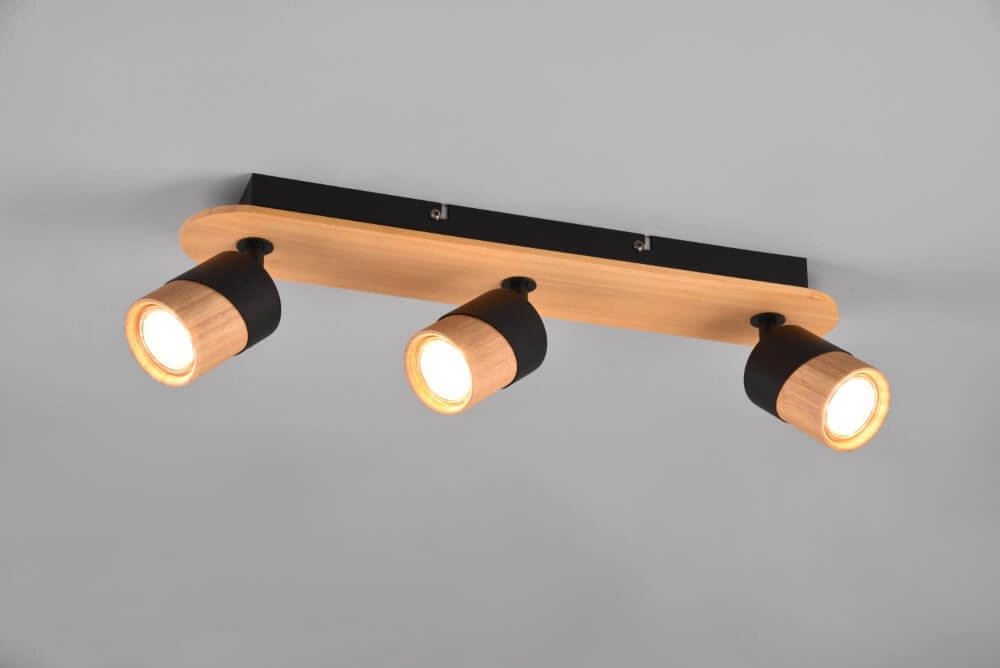 Plafonnier bois et noir Aruni 3 lumières Trio 4017807562231
