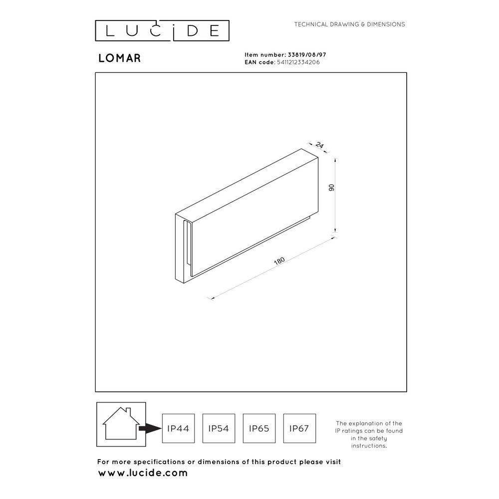 Lampe murale élégante Lomar 10W - 2700K brun rouille Lucide 5411212334206