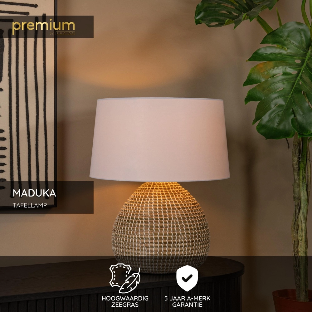 Lampe de table en herbe marine Maduka Ø 45cm - brun avec teinte blanche Premium by Lucide 5411212106087