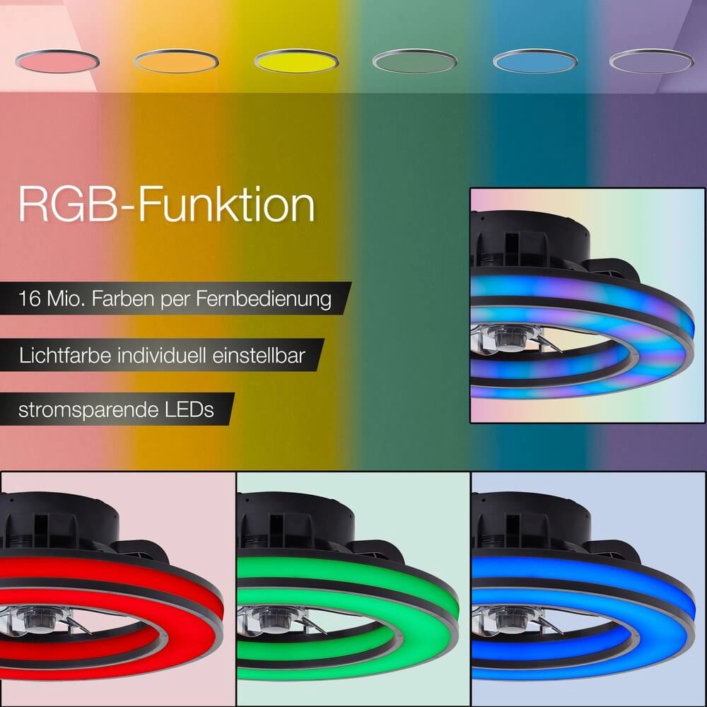 Ventilateur de plafond noir Mondello avec lampe RGB Brilliant 4004353453298
