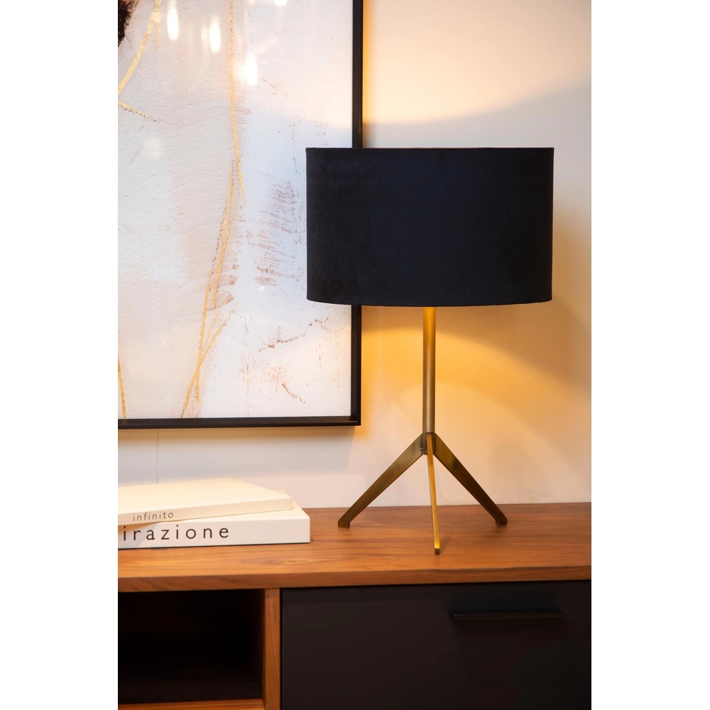 Lampe de table trépied Tondo Or avec un chapeau noir Lucide 5411212452351