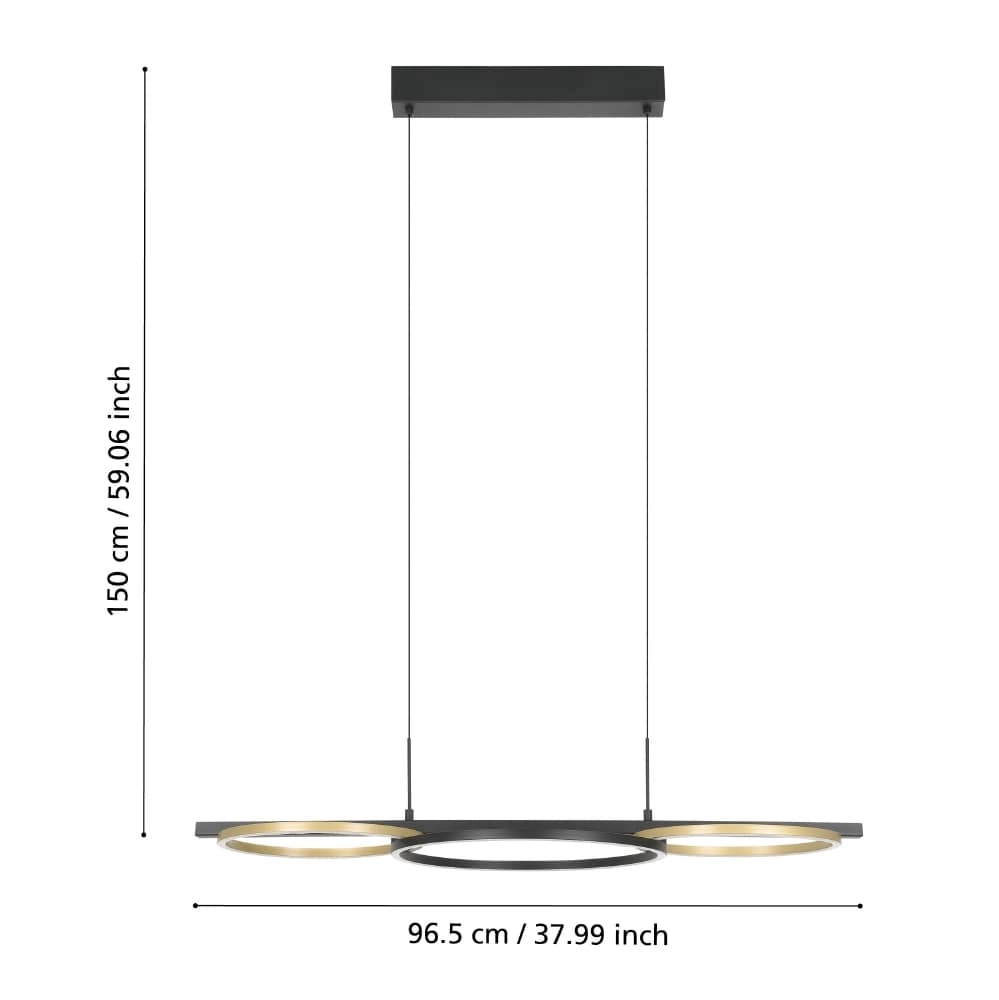 Lampe suspendue avec anneaux Lanacera noir avec de l'or Stars of Light 9008606221417