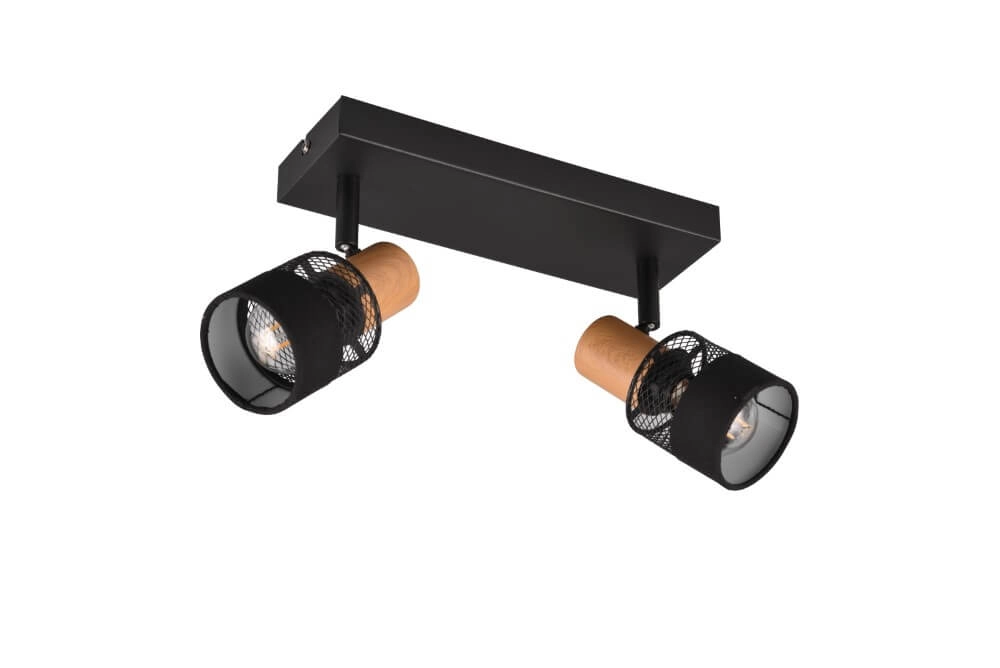Spot en saillie 2 lumières Nandini noir avec du bois Trio 4017807581102