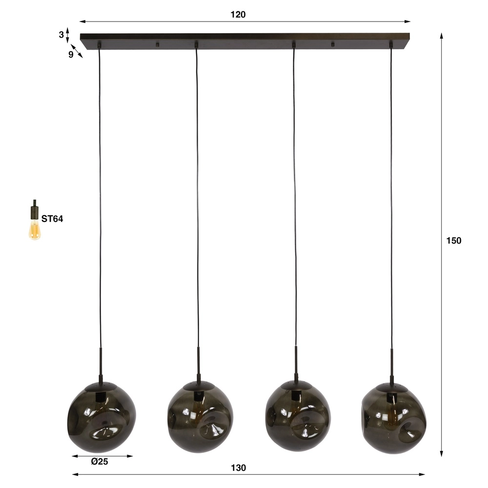 Lampe suspendue en verre Stellar 4 lumières - Ø 25cm Lyora 8716803511675