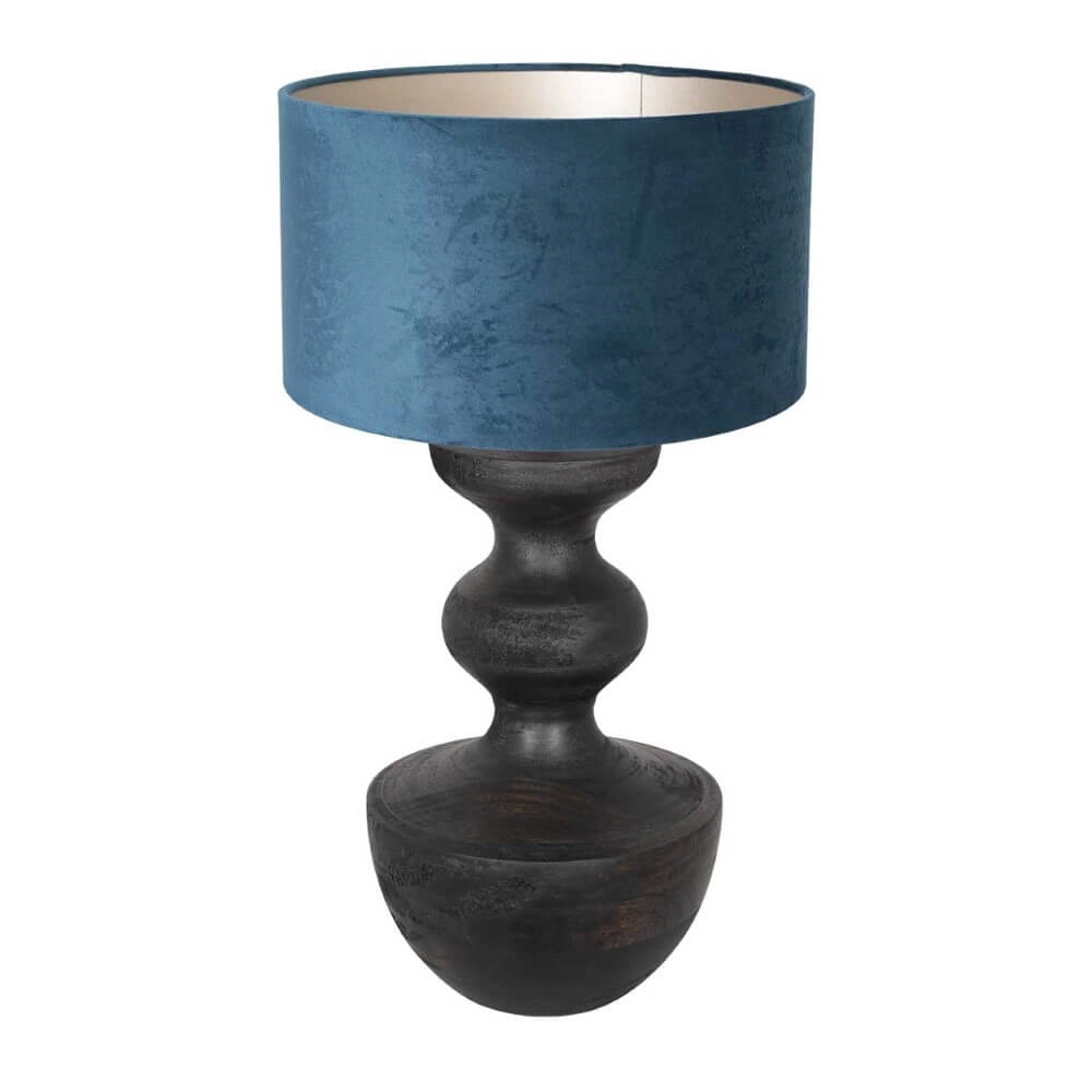 Lampe de table rurale Lyons S avec capuche en velours bleu