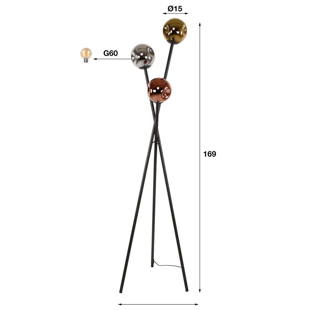 Lampe sur pied trépied Molecule avec des boules de verre Lyora 8716803512092