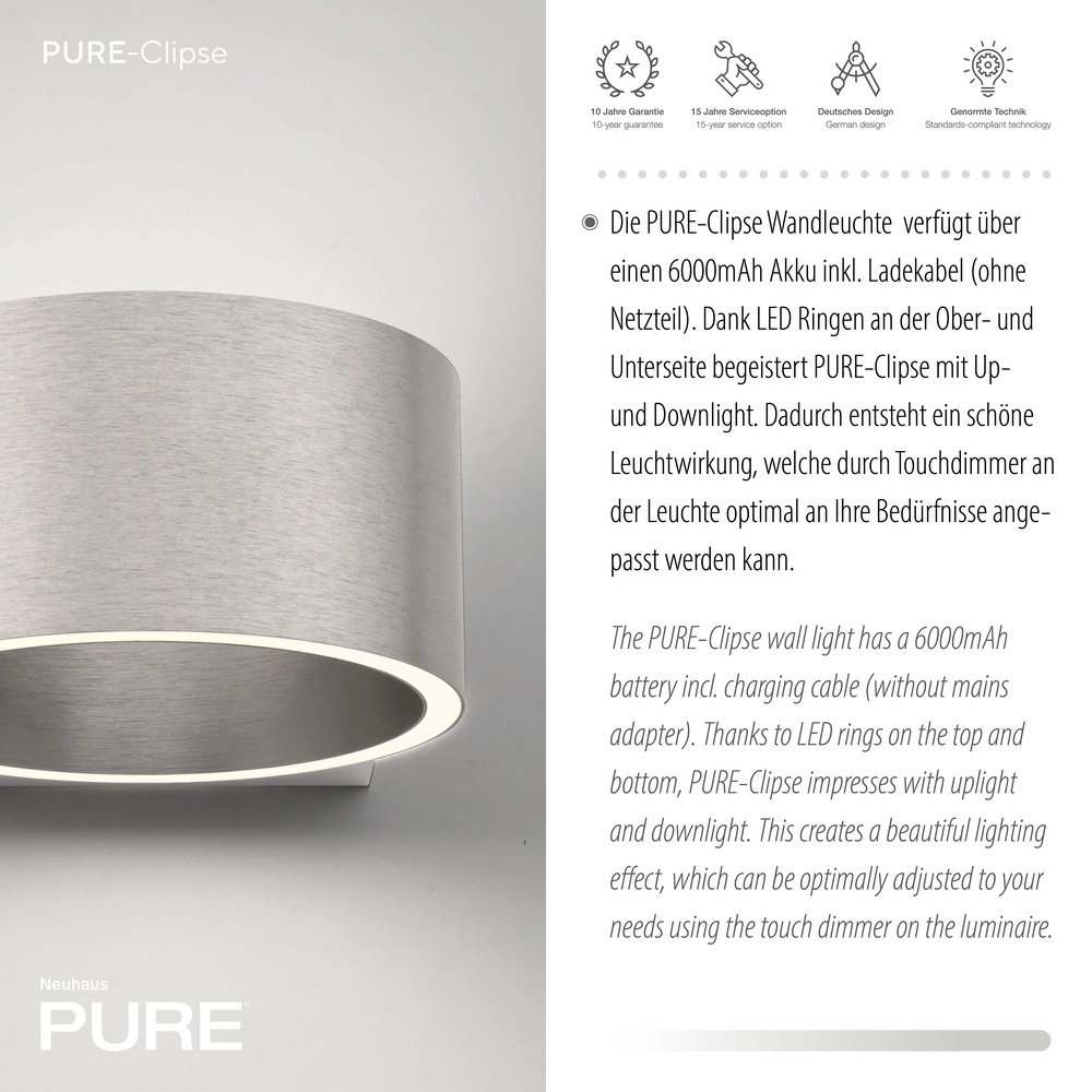 Lampe murale rechargeable Pure Akku Clipse Diamant Paul Neuhaus 4012248391761