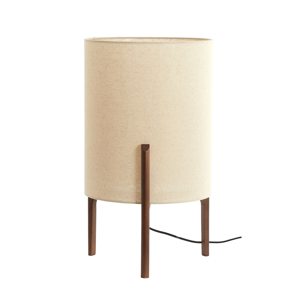 Lampe de table Litto Ø 35cm - noyer avec lin naturel
