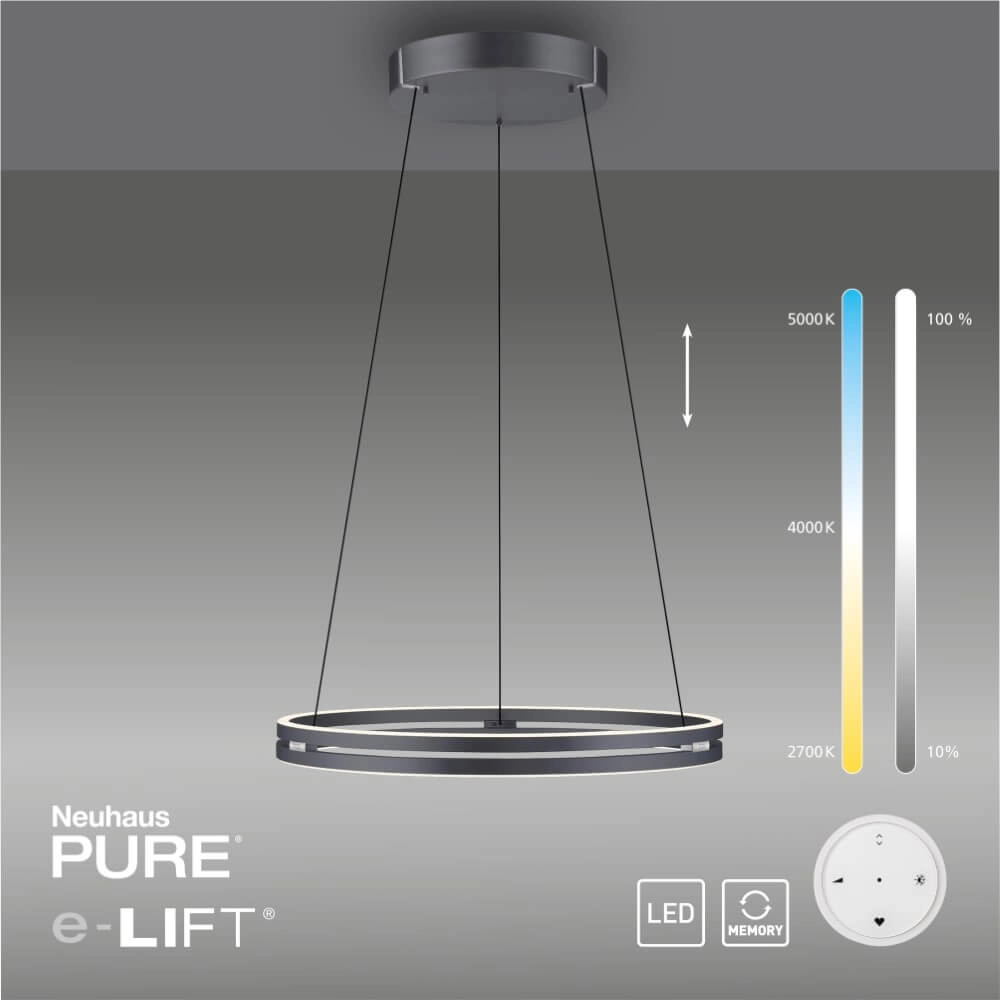 Lampe suspendue élégante Pure E-Loop gris Ø 70cm Paul Neuhaus 4012248372289