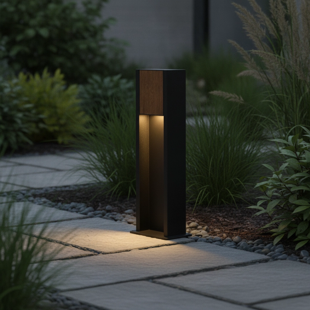 Lampe de jardin Kioo noir avec bois