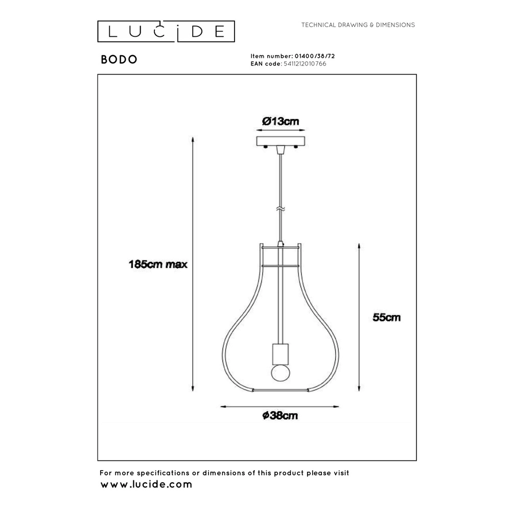Lampe pendante unique Bodo Ø bois de 38 cm Lucide 5411212010766