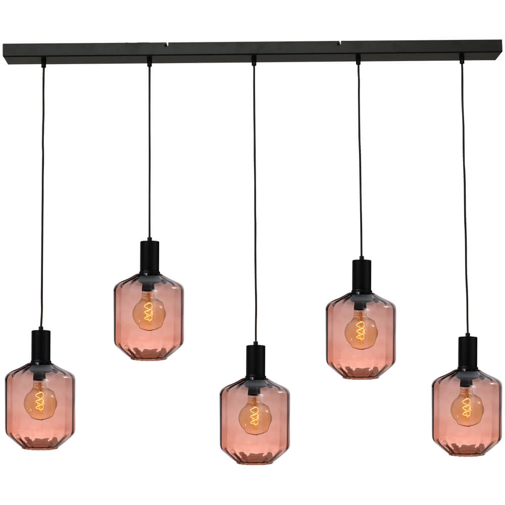 Lampe suspendue 5 lumières - noire - Porto avec lunettes rouges Jagger - Ø 24cm Lampe suspendue 5 lumières - noire - Porto avec lunettes rouges Jagger - Ø 24cm