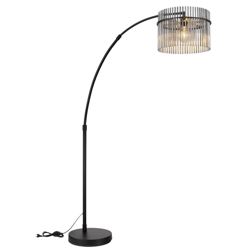 Lampadaire noir Gorley avec verre fumé Globo 9007371471942