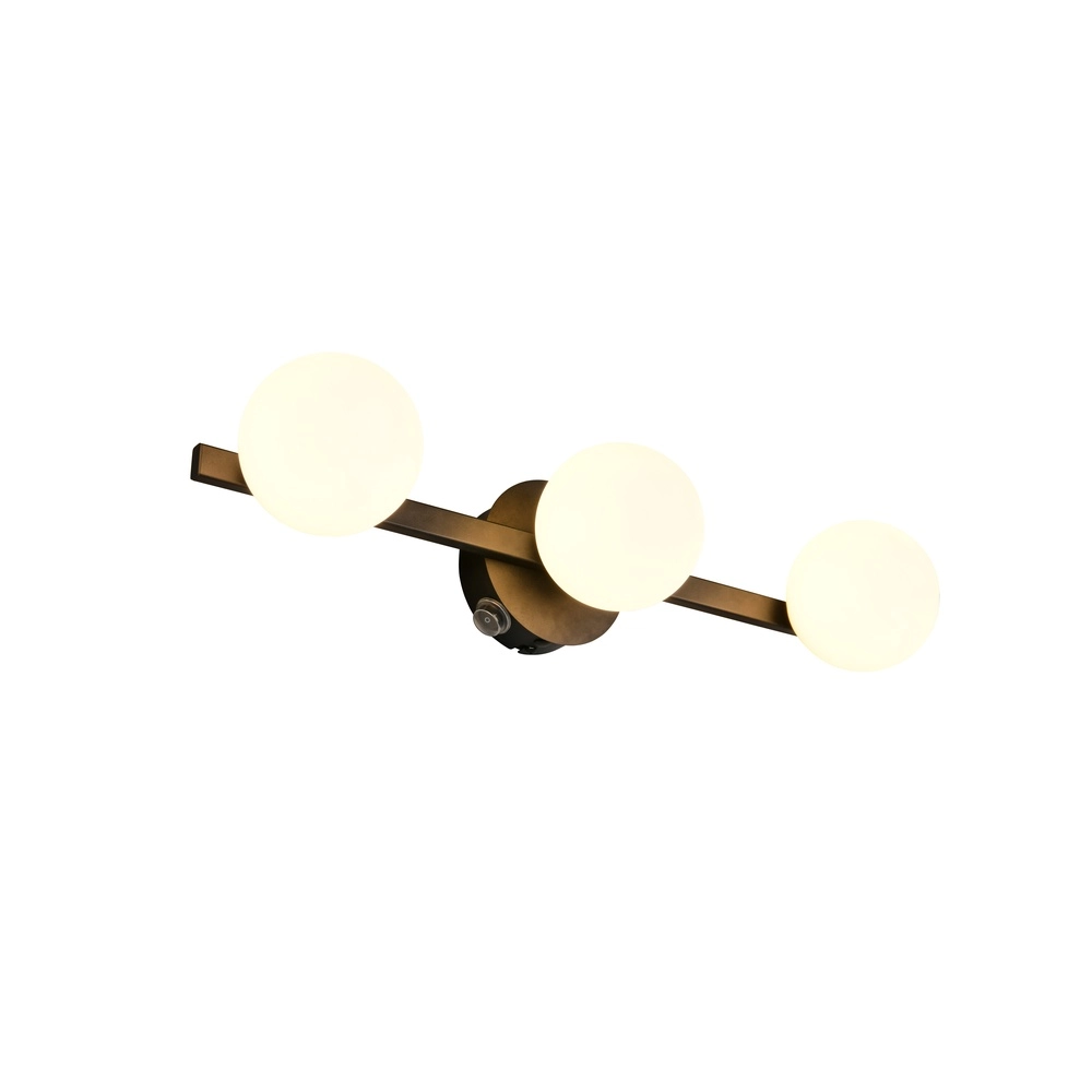 Lampe murale de conception Alfio Noir 3 clairs avec verre blanc